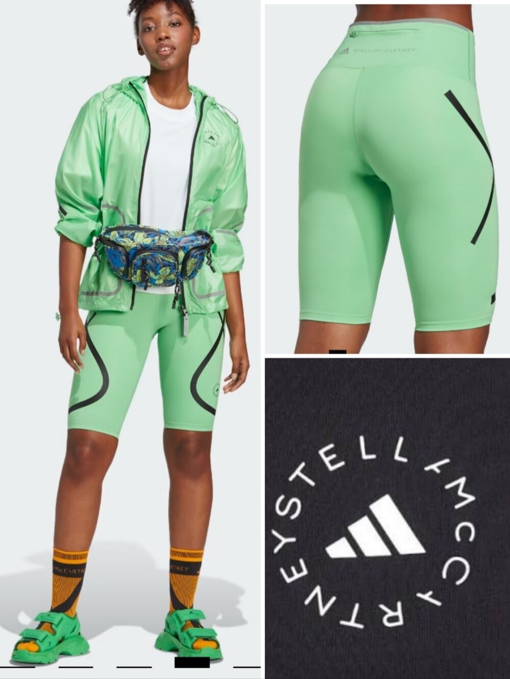 adidas X Stella McCartney Truepace Bike Shorts, Neon Green/Black Reflective